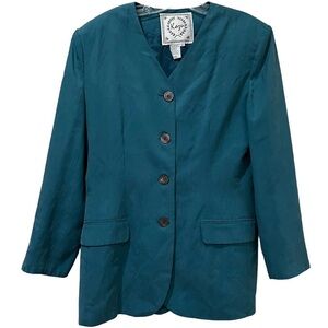 Kazu Medium Teal Button 💯 Silk Vintage Blazer Jacket B1